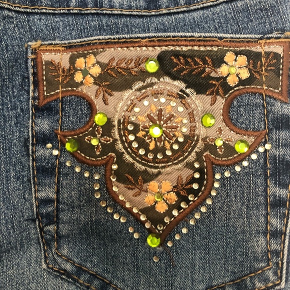 Angels Low Waist Wide Legged Y2K Embroidered Pocket Jeans - Picture 6 of 14